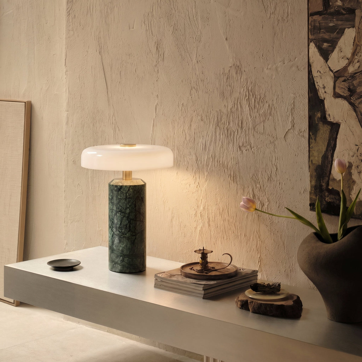 Lampada da Tavolo in Vetro e Marmo Wireless